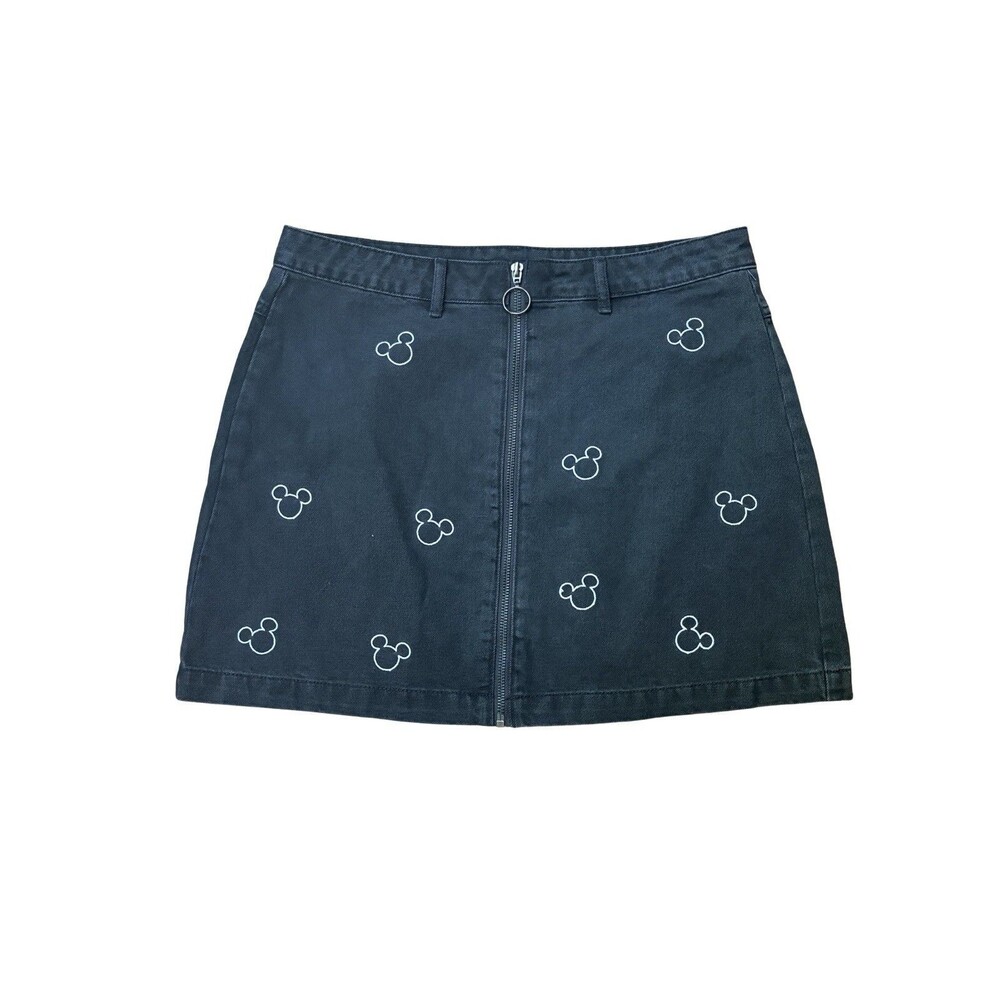 Disney At Primark Women’s Black Denim Mouse Front Zip Skirt Size 10 NWT